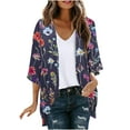 thumbnail image 1 of Women Lightweight Cardigans Plus Size Long Sleeve Boho Floral Print Open Front Cover Up Irregular Hem Draped Dusters, 1 of 4