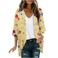 thumbnail image 1 of Women Lightweight Cardigans Plus Size Long Sleeve Boho Floral Print Open Front Cover Up Irregular Hem Draped Dusters, 1 of 4