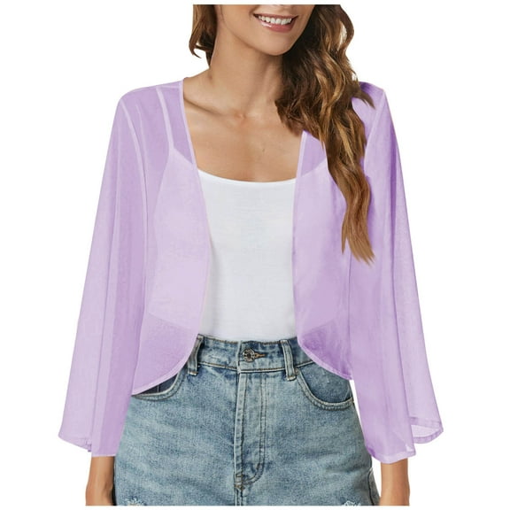 Women Lightweight Chiffon Cardigan Long Sleeve Flowy Casual Loose Beach Swim Cover Up Open Front Comfy Cardigan Tops