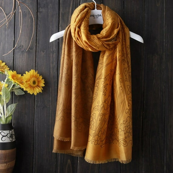 Women Lightweight Fashion Soft Cotton Print Scarf with Tassel