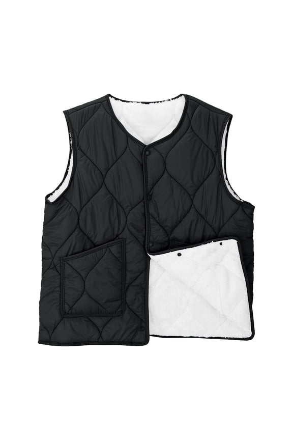 Women Lightweight Fleece Vests Button up Sleeveless Padded down Jacket Warm Winter Outerwear with Pockets New Women's Fall Lightweight Vests Black S