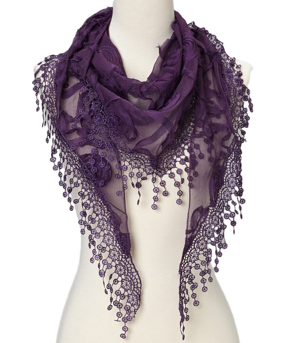 Women Lightweight Floral Fashion Lace Fringe Triangle Scarf Wrap for