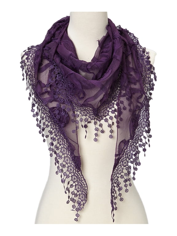 Women Lightweight Floral Fashion Lace Fringe Triangle Scarf Wrap for Women