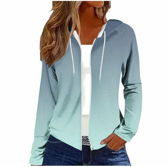 Women Lightweight Hoodies Jacket Long Sleeve Zipper Hooded Sweatshirt Fall Casual Comfy Zip-Up Cardigan Coat Outerwear Navy, 2XL