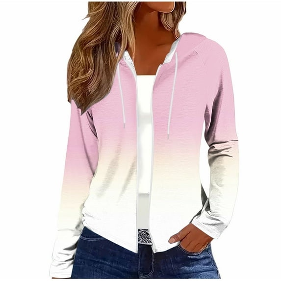 Women Lightweight Hoodies Jacket Long Sleeve Zipper Hooded Sweatshirt Fall Casual Comfy Zip-Up Cardigan Coat Outerwear Pink, L