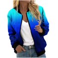 thumbnail image 1 of Women Lightweight Jacket Casual Zip Up Long Sleeve Coat Spring Fall Solid Color Trendy Work Clothes With Pockets Light Blue 2XL, 1 of 4