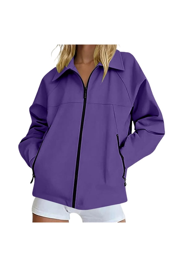 Women Lightweight Jackets Waterproof Flared Zipper Jacket with Zippered Pockets Outdoor Hiking Sport Long Sleeve Running Top Fall Winter Track Jackets with Pockets