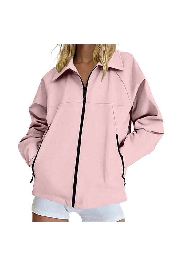 Women Lightweight Jackets Waterproof Flared Zipper Jacket with Zippered Pockets Outdoor Hiking Sport Long Sleeve Running Top Fall Winter Track Jackets with Pockets