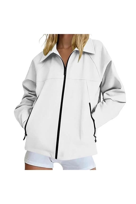Women Lightweight Jackets Waterproof Flared Zipper Jacket with Zippered Pockets Outdoor Hiking Sport Long Sleeve Running Top Fall Winter Track Jackets with Pockets