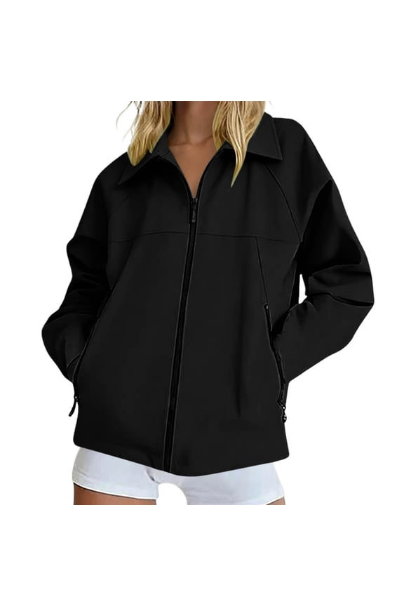 Women Lightweight Jackets Waterproof Flared Zipper Jacket with Zippered Pockets Outdoor Hiking Sport Long Sleeve Running Top Fall Winter Track Jackets with Pockets