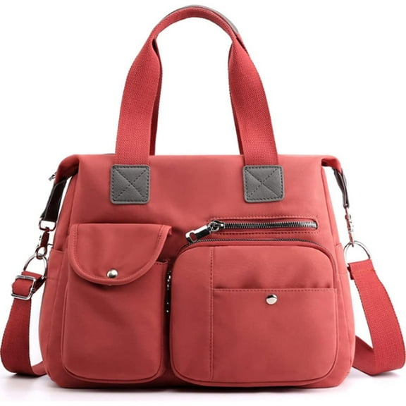 Women Lightweight Nylon Tote Bag Multiple Pockets Top Handle Handbag Ladies Work Purse Travel Crossbody Shoulder Bag