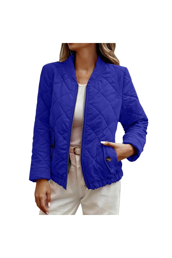 Women Lightweight Parka Winter Warm Jacket Quilted Puffer Coat Pleats Outwear Zip Down Padded Jacket Crewneck Peacoat Casual Relaxed Overcoat(Blue,S)