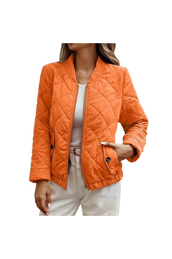 Women Lightweight Parka Winter Warm Jacket Quilted Puffer Coat Pleats Outwear Zip Down Padded Jacket Crewneck Peacoat Casual Relaxed Overcoat