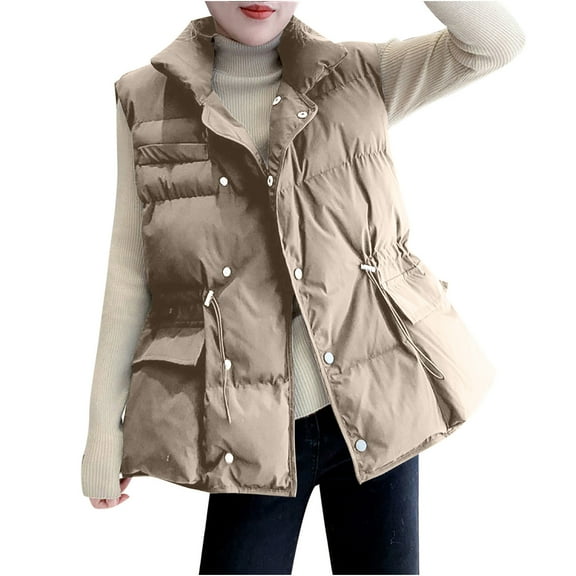 Women Lightweight Quilted Padded Vest Stand Collar Button down Gilet Quilted Button down Jacket with Pockets