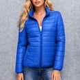 thumbnail image 1 of Women Lightweight Quilted Puffer Jacket Stand Collar Full Zip Packable Outerwear Long Sleeve Casual Coat Blue L, 1 of 6