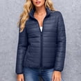 thumbnail image 1 of Women Lightweight Quilted Puffer Jacket Stand Collar Full Zip Packable Outerwear Long Sleeve Casual Coat Navy XL, 1 of 6