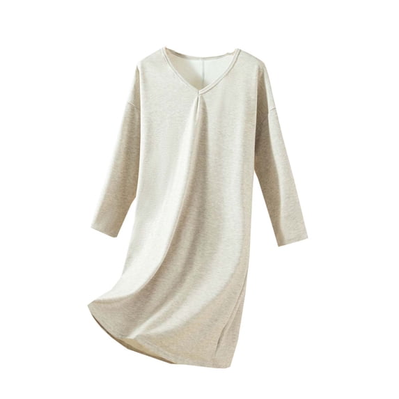 Women Lightweight Robe Casual Lounge V Neck Loose Pullover Home Robes Long Sleeve Knee Length Sleepwear Khaki Free Size
