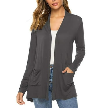 Women Lightweight Summer Cardigans Open Front Casual Solid Color Long Sleeve Knit Sweater Cover Up with Pockets