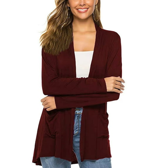 Women Lightweight Summer Cardigans Open Front Casual Solid Color Long Sleeve Knit Sweater Cover Up with Pockets