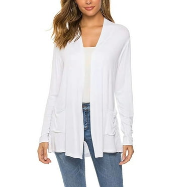 Women Lightweight Summer Cardigans Open Front Casual Solid Color Long Sleeve Knit Sweater Cover Up with Pockets