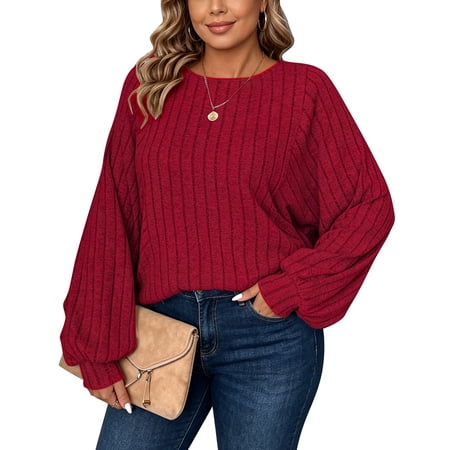 Cogild Women's Plus Size Sweaters for Women, Lightweight Ribbed Solid Color Long Sleeve, Oversized, 5XL price history and forecast - Cogild