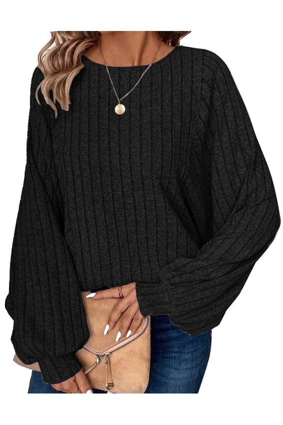 Women's Plus Size Sweaters for Women, Lightweight Ribbed Solid Color Long Sleeve, Oversized, 5XL