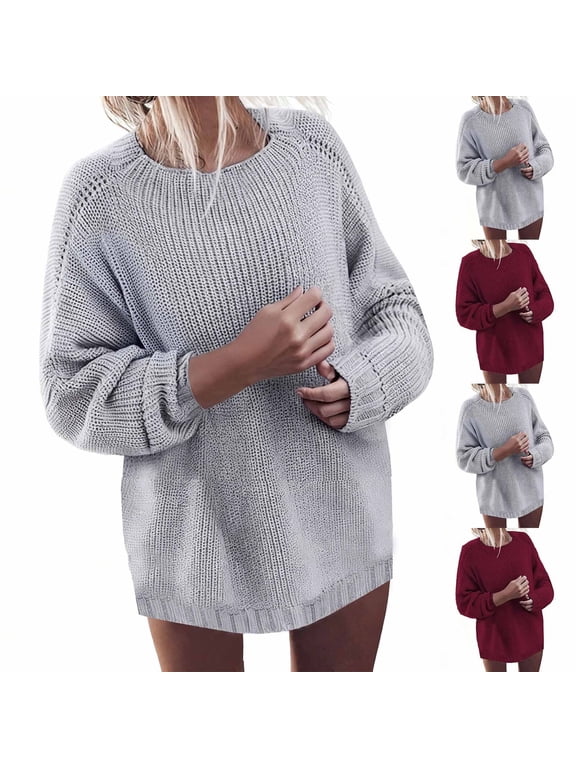 Women Lightweight Sweaters Women's Solid Color Knitted Sweater With Loose Sleeves Sweater Jacket Gray Xxl