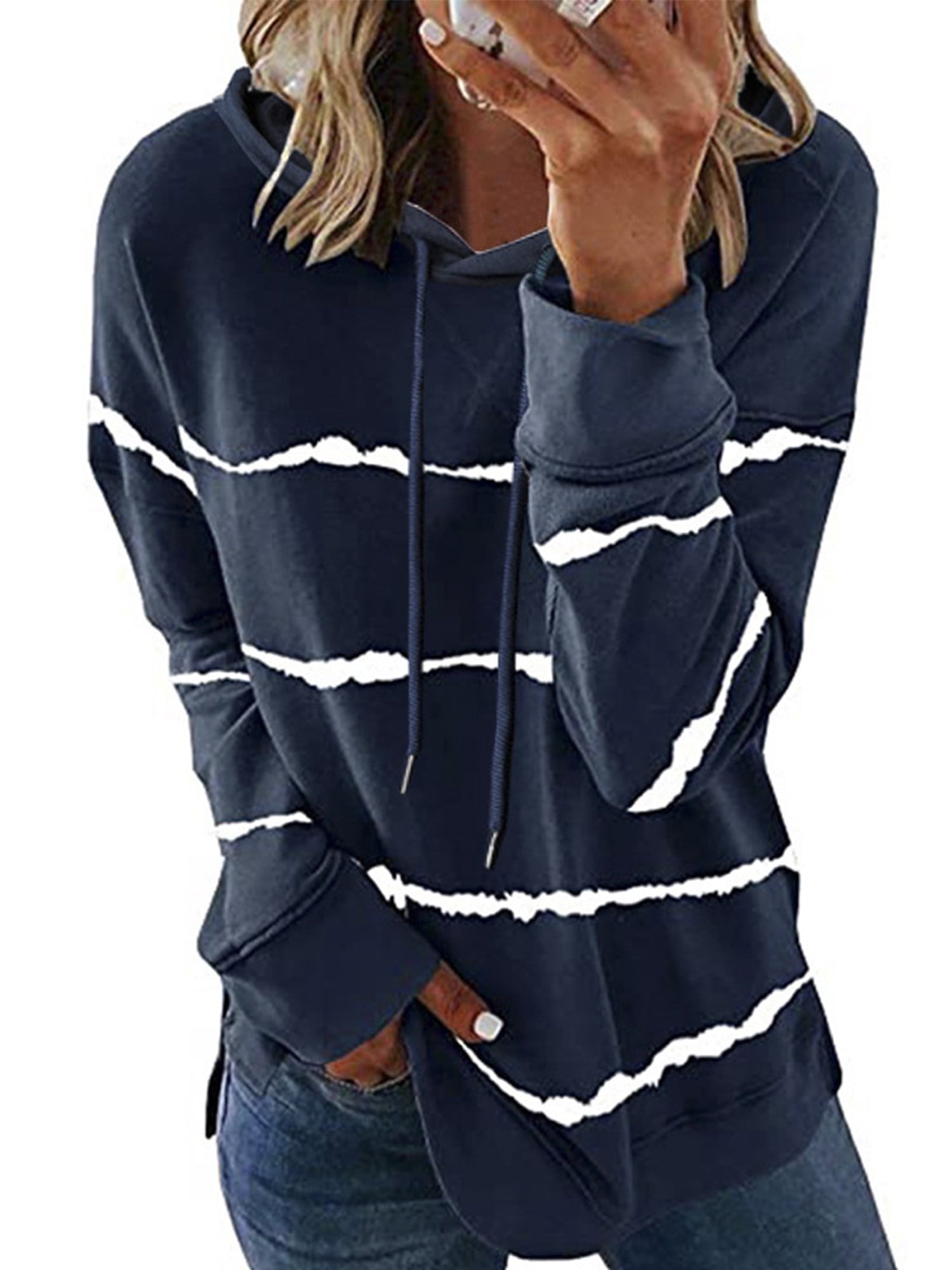 Women Lightweight Thin Hoodies Sweatshirt Lounge Pullover Coat Colorblock Stripe Hoodies