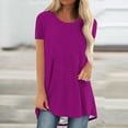 thumbnail image 1 of Women Lightweight Tops Blouses Summer Solid Round Neck Loose Short Sleeve Tops T-shirt Blouse, 1 of 5