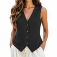 thumbnail image 1 of Women Lightweight Vest Tank Top Summer Slim Fit Sleeveless Lapel Layered No Print Casual Wear, 1 of 6