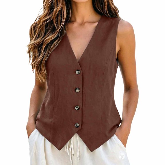 Women Lightweight Vest Tank Top Summer Slim Fit Sleeveless Lapel Layered No Print Casual Wear