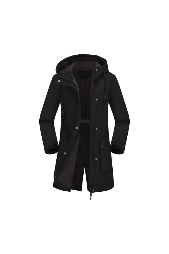 Women Lightweight Waterproof Parka Hooded Softshell Rain Jacket Warm Windbreaker Long Outdoor Coat with Pockets