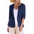 thumbnail image 1 of Women Lightweights Lapel Three-Quarter Sleeve Elastic Pleated Fully Lined Casual Work Jacket with Pockets Dark Blue XXL, 1 of 9