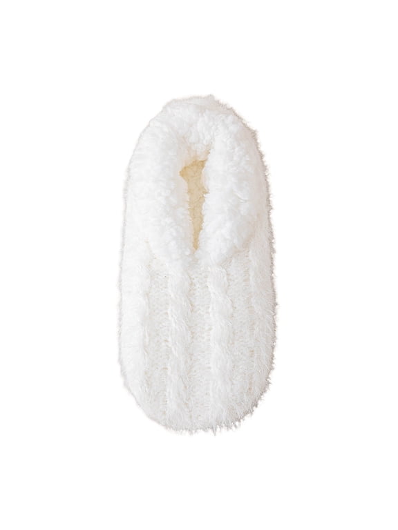 Women Lined Slip Slipper Socks, Non Slip Gripper Warm Cozy Indoor Floor Sleeping Foot Covers, Stretchy Soft Plush House Socks, Comfort Wearable Slipper Socks for Bedroom & Living Room White
