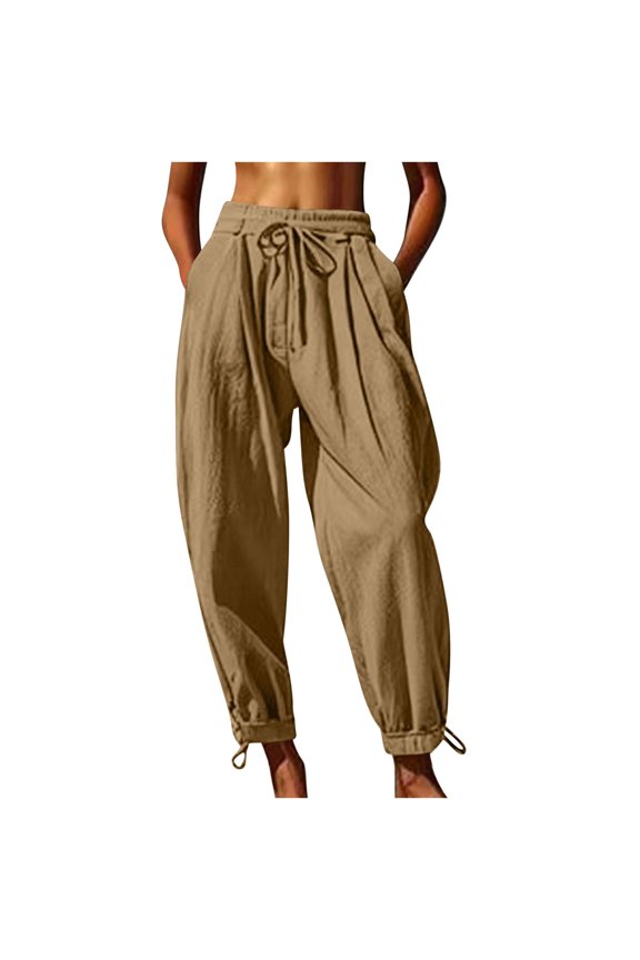 Women Linen Baggy Palazzo Harem Pants Drawstring Elastic Waist Beach Gauze Trousers Casual Lounge Pants 2026 Vacation