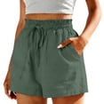 thumbnail image 1 of Women Linen Blend Casual Shorts Summer Drawstring Elastic Waist Relaxed Fit with Side Pockets Everyday Lounge Beach Vacation Wear, 1 of 6