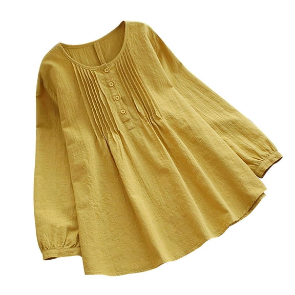 Women Linen Blouses Long Sleeve Tunic Shirts Tops Summer Casual Solid Loose Sweatshirts Aesthetic Fall Tops for Women