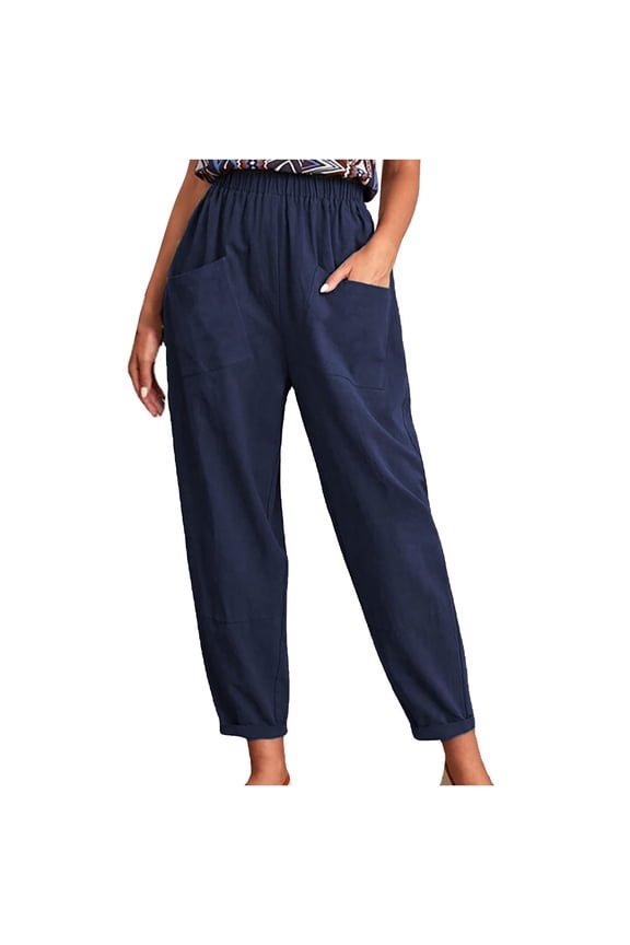 Women Linen Boho Pants Summer Casual High Waist Palazzo Harem Pant 2026 Beach Travel Vacation Trouser with Pockets