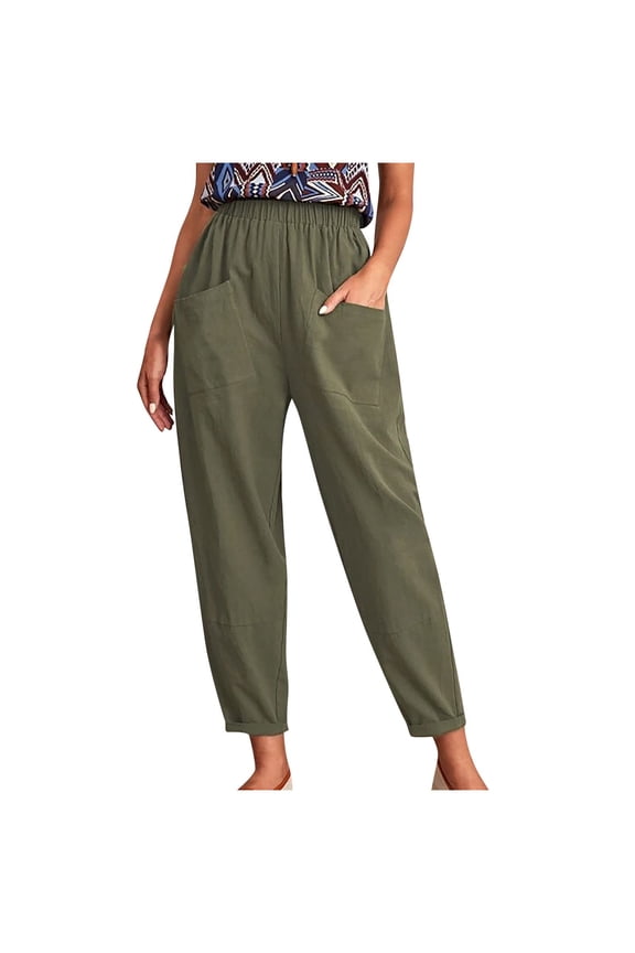 Women Linen Boho Pants Summer Casual High Waist Palazzo Harem Pant 2026 Beach Travel Vacation Trouser with Pockets