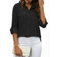 thumbnail image 1 of Women Linen Button Down Shirts Long Sleeve Blouse Casual Work Office Shirt Tunic Tops Black XXL, 1 of 8