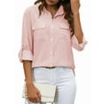 thumbnail image 1 of Women Linen Button Down Shirts Long Sleeve Blouse Casual Work Office Shirt Tunic Tops Pink L, 1 of 8