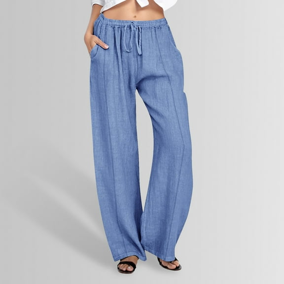 Women Linen Casual Pants Summer Wide Leg Loose Drawstring High Waist Wide Leg Pants with Pockets Womens Petite Pants Casual Woman Sweat Pants Dress Pants for Women Business Casual plus Track
