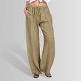 thumbnail image 1 of Women Linen Casual Pants Summer Wide Leg Loose Drawstring High Waist Wide Leg Pants with Pockets Womens Petite Pants Casual Woman Sweat Pants Dress Pants for Women Business Casual plus Track, 1 of 8