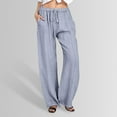 thumbnail image 1 of Women Linen Casual Pants Summer Wide Leg Loose Drawstring High Waist Wide Leg Pants with Pockets Womens Petite Pants Casual Woman Sweat Pants Dress Pants for Women Business Casual plus Track, 1 of 8