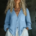 thumbnail image 1 of Women Linen Collared Button Down Shirt with Pocket and Elastic Cuffs Light Blue XXL, 1 of 9