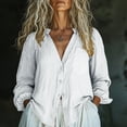 thumbnail image 1 of Women Linen Collared Button Down Shirt with Pocket and Elastic Cuffs White XXL, 1 of 9