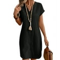 thumbnail image 1 of Women Linen Dress Spring Summer Casual Cap Sleeve V Neck Midi Button Down Shirt Dresses Black L, 1 of 4