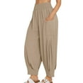 thumbnail image 1 of Women Linen Harem Pants Smocked Waist Casual Lounge Baggy Pant Beach Travel Vacation Trousers with Pockets, 1 of 8