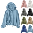 thumbnail image 1 of Women Linen Hooded Crop Jacket, Button Front Long Sleeve Drawstring Hem Shacket with Pockets, Lightweight Loose Fit Casual Coat White XL(XL), 1 of 9