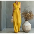 thumbnail image 1 of Women Linen Jumpsuits Sleeveless V Neck Elegant Dressy Casual One Piece Pants Romper 2026 Summer Outfits Yellow L, 1 of 5